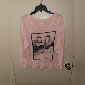 American Eagle Vintage Light Pink Long Sleeve Graphic Tee XXL